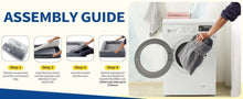 Wefulfil Foam Dog Sofa Mattress assembly guide showing four steps and removable washable cover in washing machine