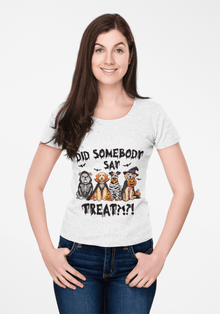 Printify Heavy Cotton T-Shirt light gray Halloween graphic with three costumed pets and Did Somebody Say Treats text