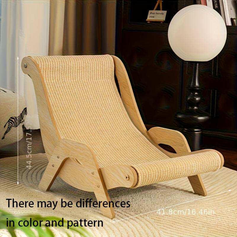 Wefulfil curved wooden pet lounge chair with woven fabric seat in natural wood finish
