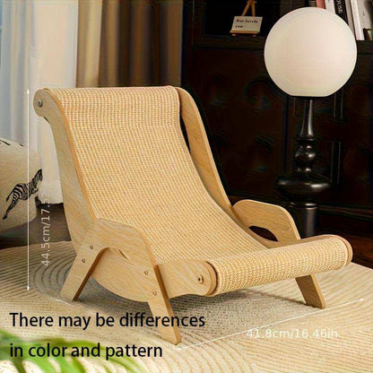 Wefulfil Curved Wooden Pet Lounge Chair with woven beige fabric for comfortable pet lounging