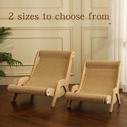Wefulfil Curved Wooden Pet Lounge Chair available in two sizes with natural wood frame and woven seat