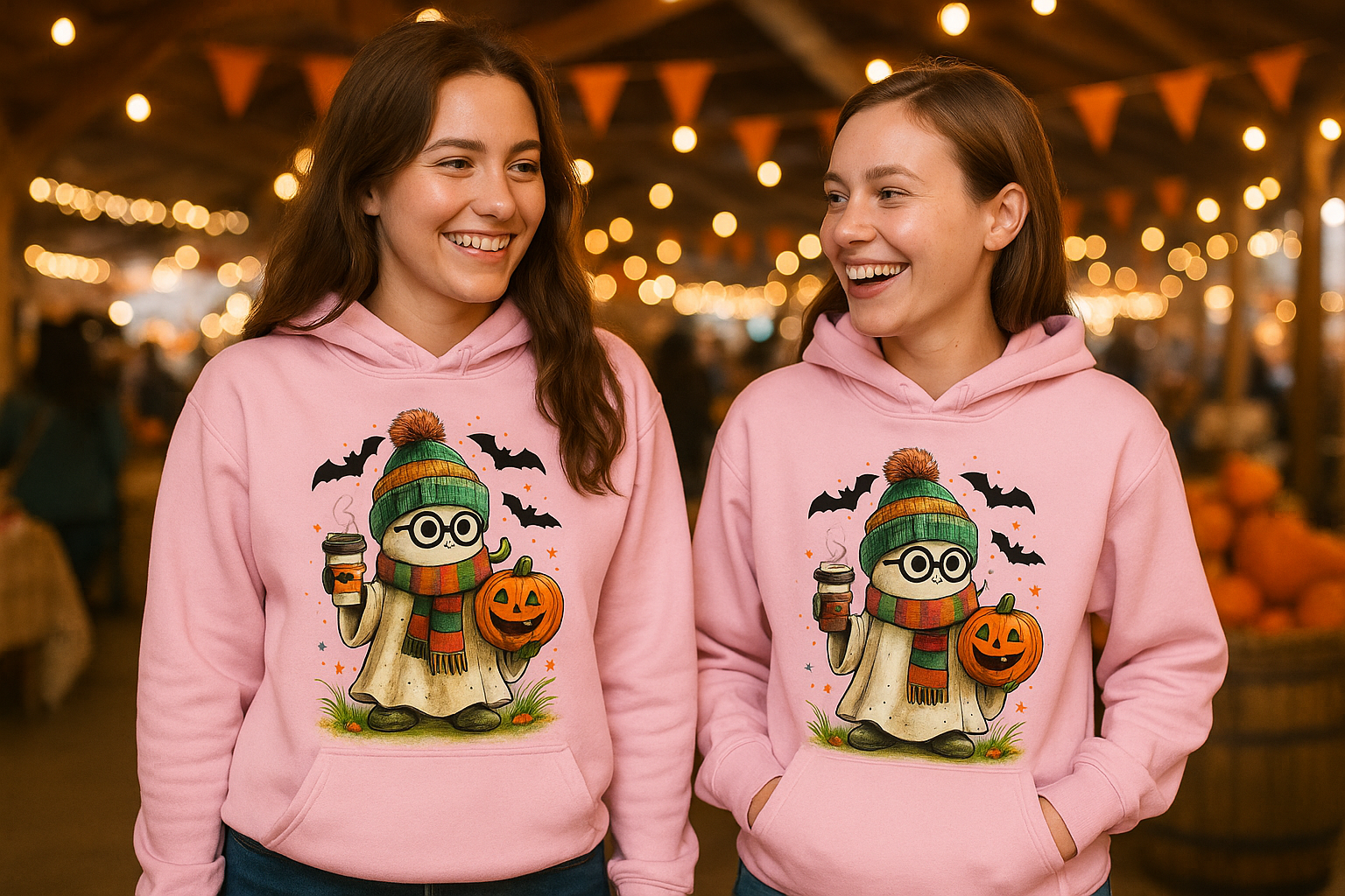 Cute Ghost Coffee Pumpkin Scene image 3