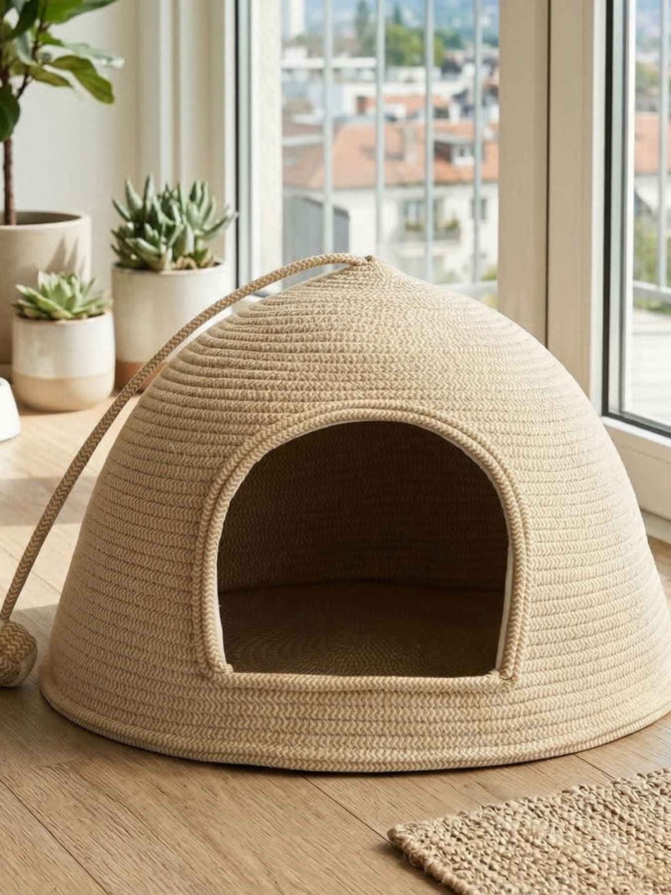 Cat Rope Dome Nest - Semi-Enclosed Cotton Woven Bed