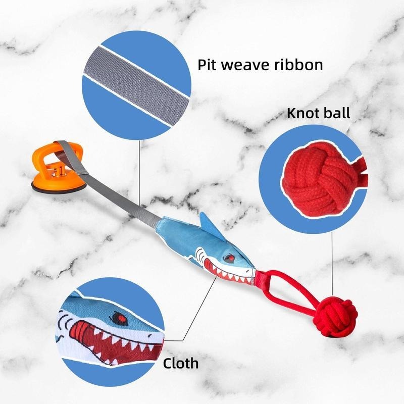 Shark Shaped Interactive Twine Rope Ball Dog Pet Chew Squeaky Toy With Suction Cup