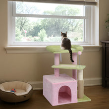 Cat Tree 27.5" - Multi-Level Tower Pink & Green for Kittens