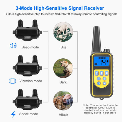 Dog Training Collar With Remote IP67 Waterproof Pet Trainer 300mAh Rechargeable 875 Yard Remote Control 4 Modes Adjustable Level