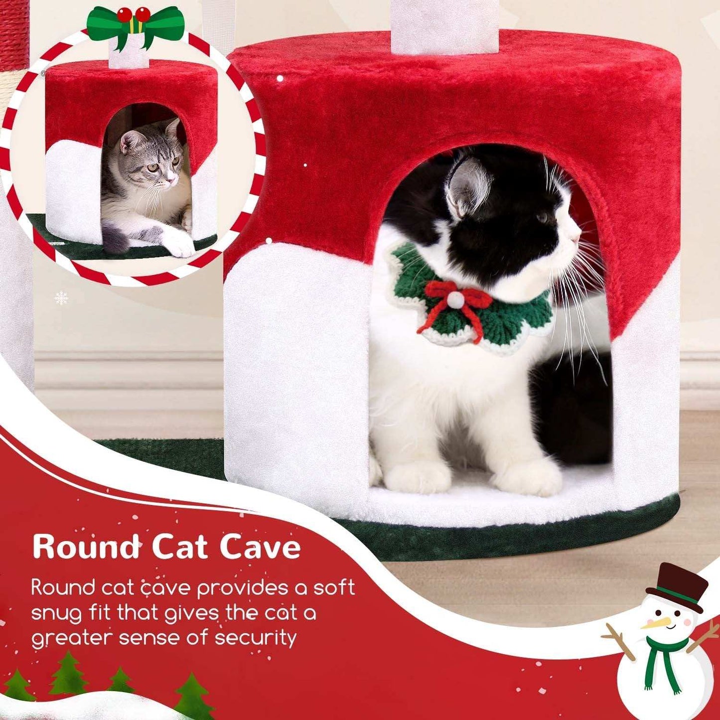 33 Inch Christmas Style Cat Climbing Frame - Festive Holiday Cat Tree Tower