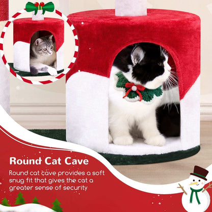 33 Inch Christmas Style Cat Climbing Frame - Festive Holiday Cat Tree Tower