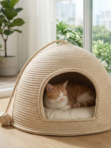 Cat Rope Dome Nest - Semi-Enclosed Cotton Woven Bed