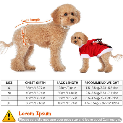 Christmas Santa Reindeer Pet Outfit - Holiday Coat with 3D Antlers