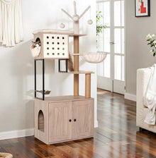Cat Tree With Litter Box Enclosure - Modern 3-in-1 Cat Condo With Scratching Posts