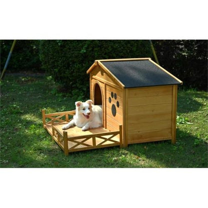 48" Wooden Dog House with Porch - Water-Resistant Asphalt Roof Kennel