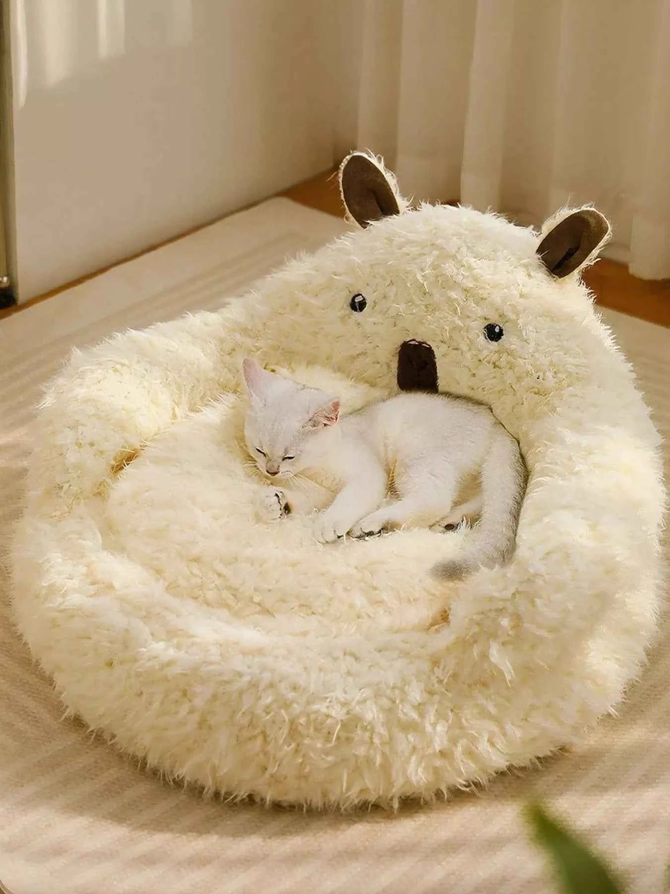 Cozy Bear-Shaped Plush Pet Nest