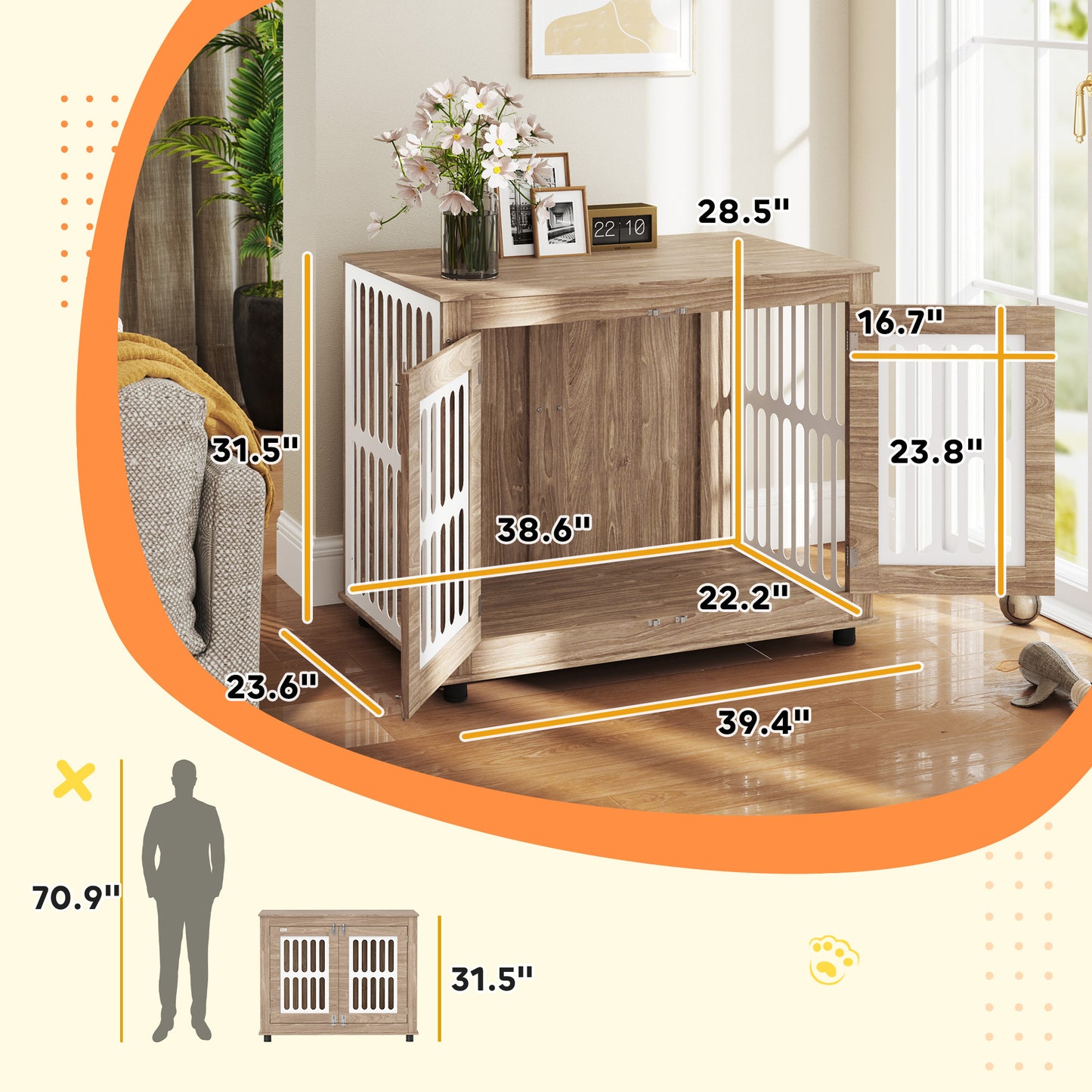Dog Crate Furniture With 2 Doors - Large Dog End Table