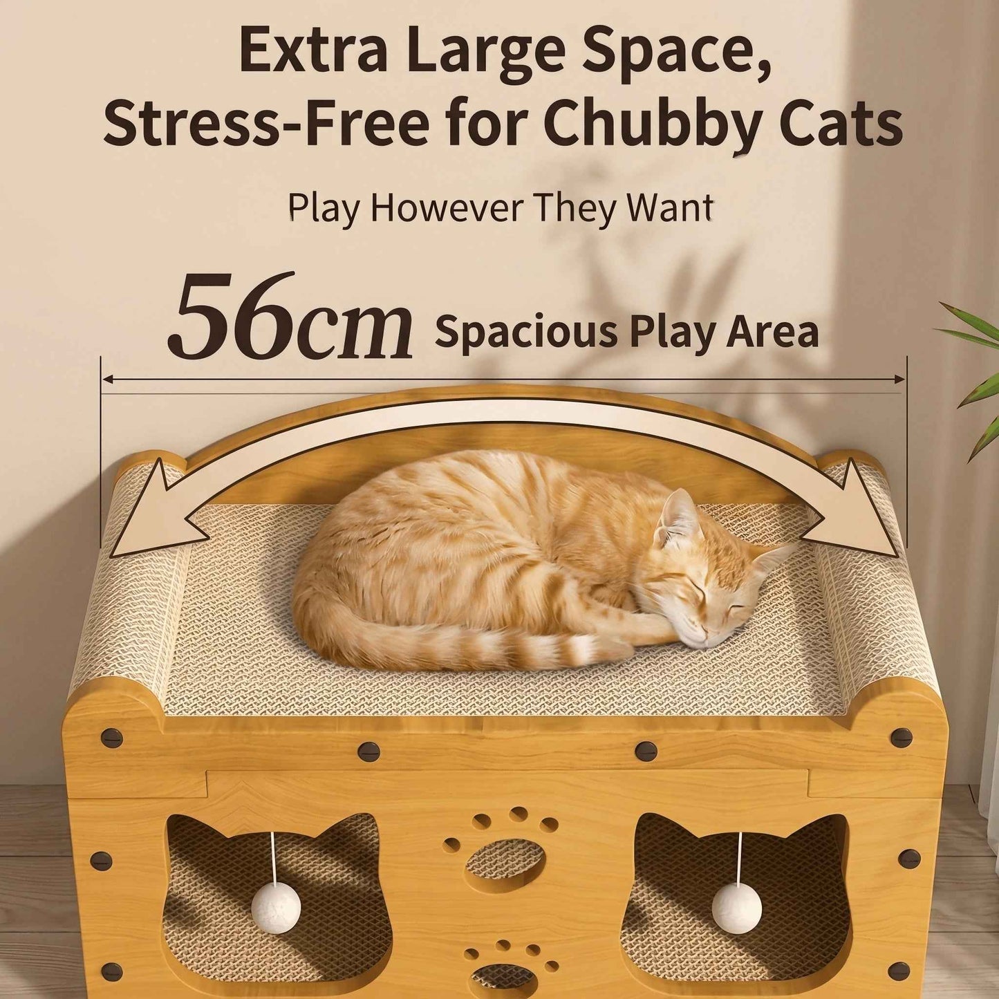 Multi-Style Double-Layer Cat Scratcher House, 2-Tier Large Cat Villa Bed With Corrugated Cardboard, Interactive Hanging Balls & Ergonomic Neck Support, Furniture-Saving Hideaway Cave For Indoor Cats
