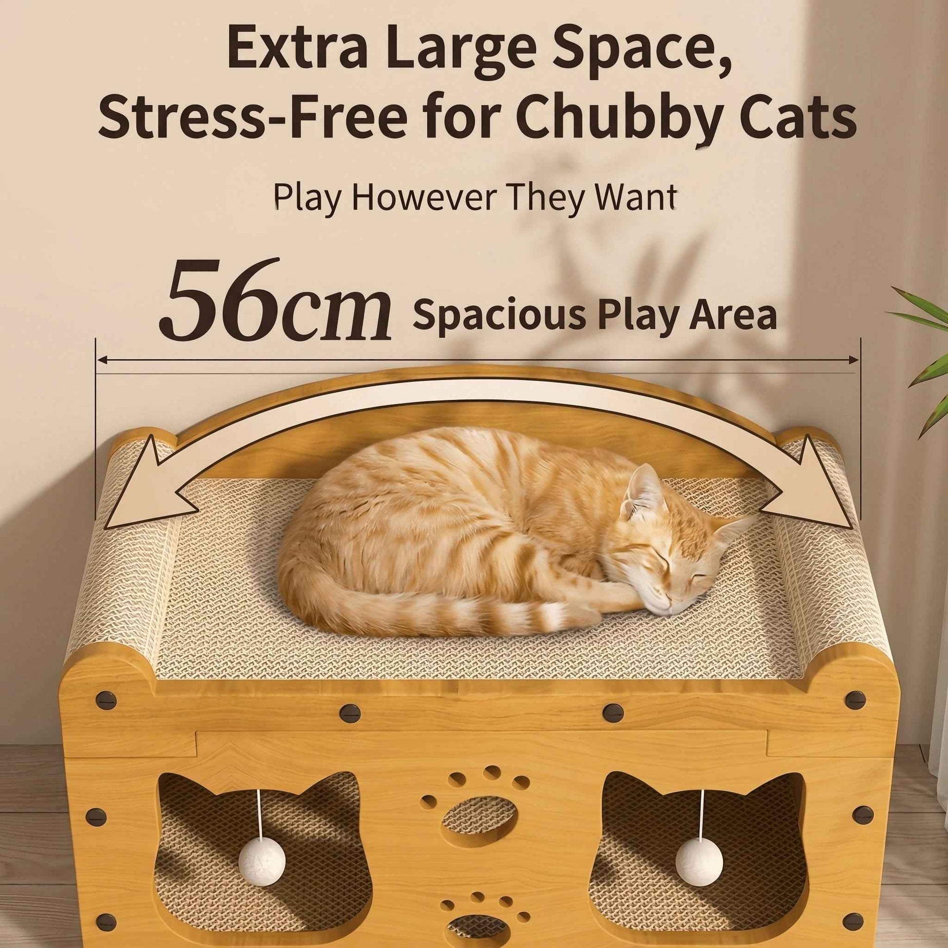 Multi-Style Double-Layer Cat Scratcher House, 2-Tier Large Cat Villa Bed With Corrugated Cardboard, Interactive Hanging Balls & Ergonomic Neck Support, Furniture-Saving Hideaway Cave For Indoor Cats