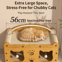 Multi-Style Double-Layer Cat Scratcher House, 2-Tier Large Cat Villa Bed With Corrugated Cardboard, Interactive Hanging Balls & Ergonomic Neck Support, Furniture-Saving Hideaway Cave For Indoor Cats