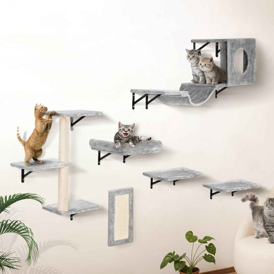 Wall Mounted Cat Shelves Tree With Jump Boards Hammock Sofa Grip Set Of 6