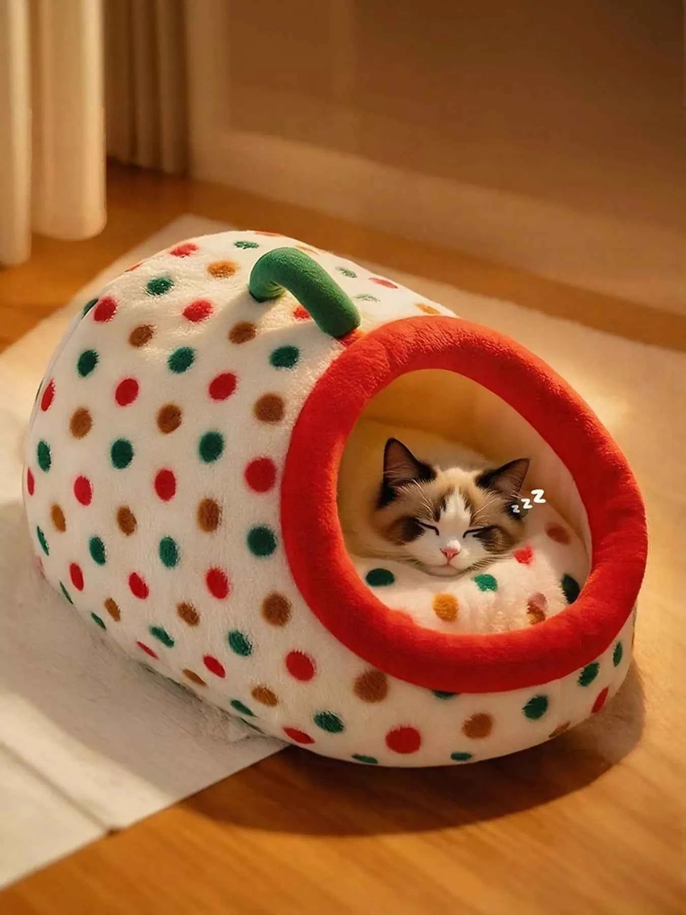 Cozy Polka Dot Pet Nest with Handle