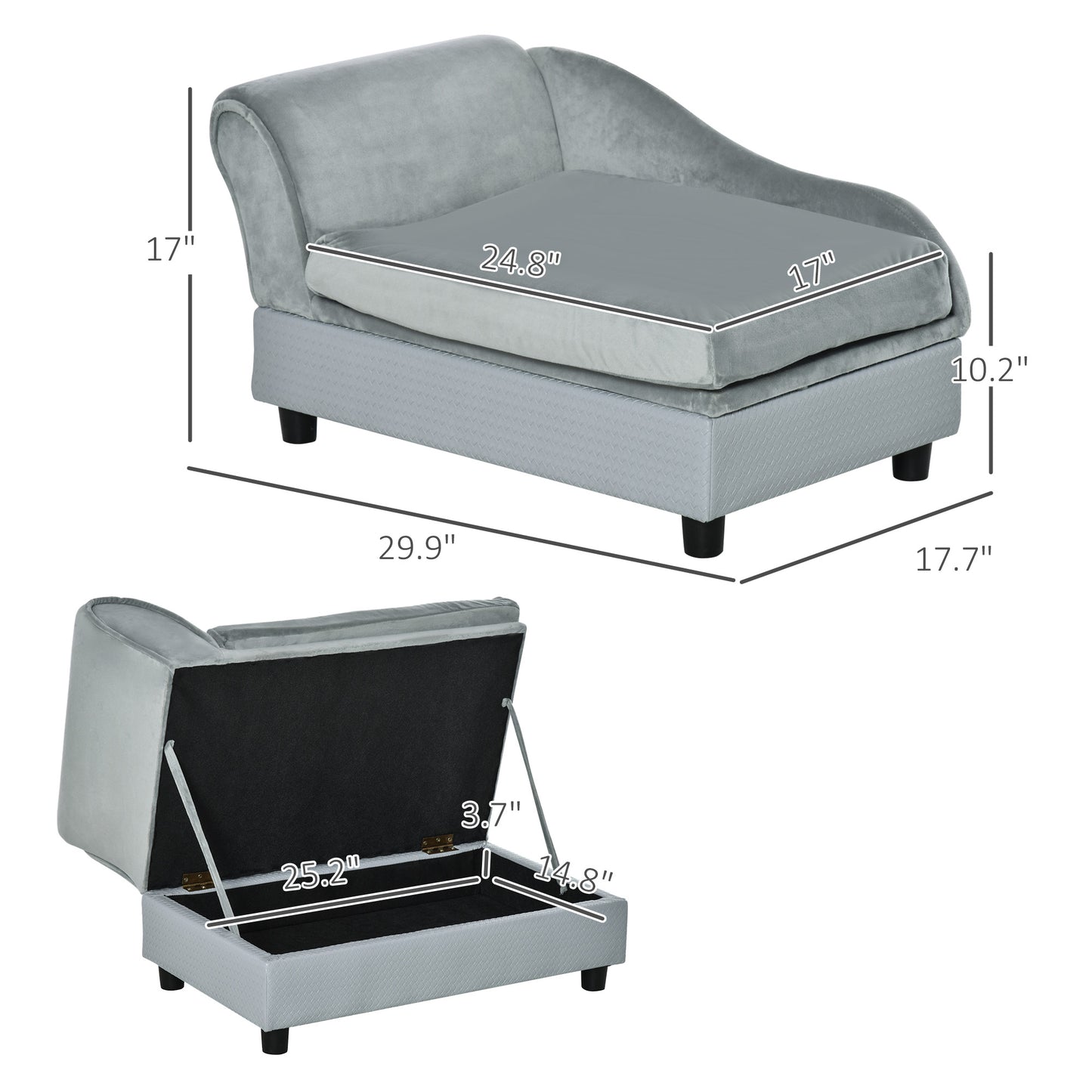 Pet Sofa Couch with Hidden Storage - Tufted Foam Cushion