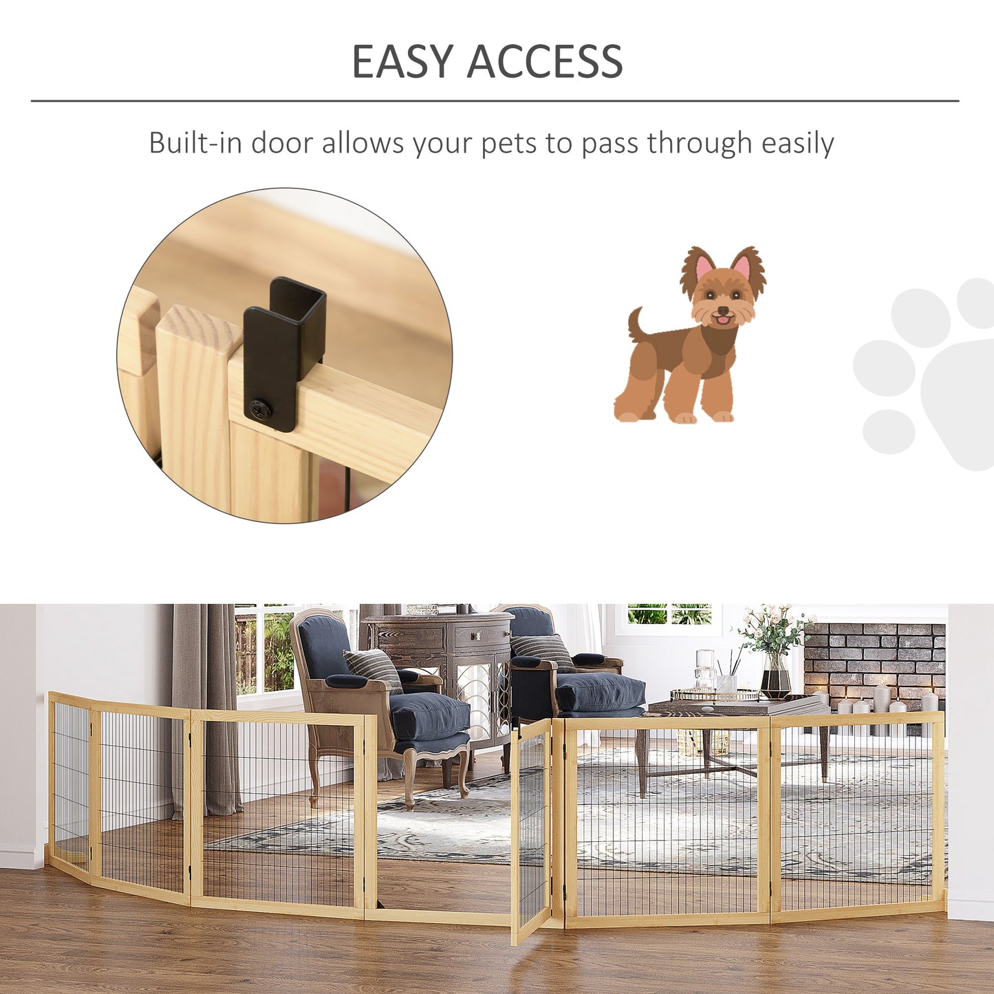 Freestanding Pet Gate 6-Panel - Wooden Dog Barrier for Doorways
