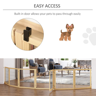 Freestanding Pet Gate 6-Panel - Wooden Dog Barrier for Doorways