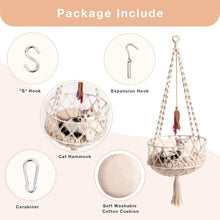 Macrame Cat Swing Bed For Indoor Cats - Boho Hanging Hammock With Washable Mat