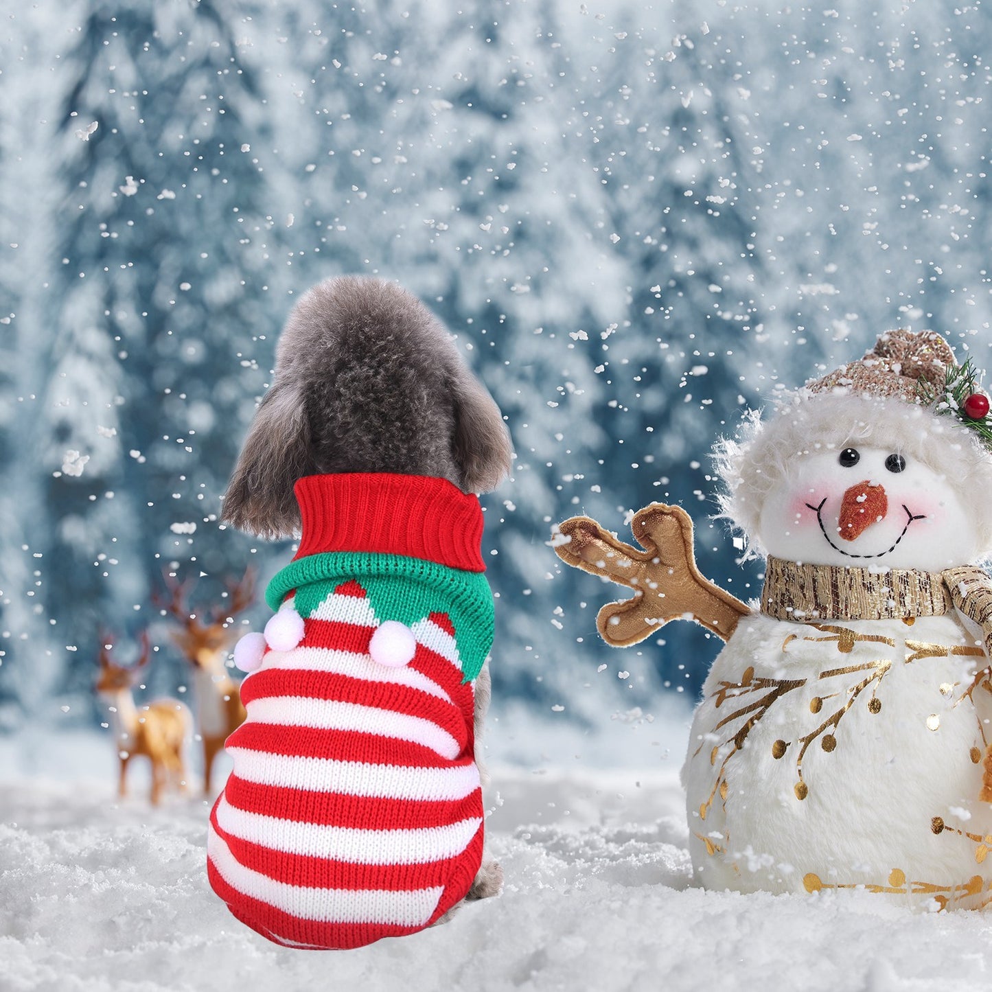 Christmas Pet Turtleneck Sweater - Snowman & Stripe Holiday Patterns