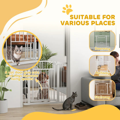 Dog Gate - Extra Wide Walk Through with Cat Door - Purrfect Pet Haven