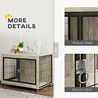 Dog Crate Furniture End Table 39 Inch with Wheels