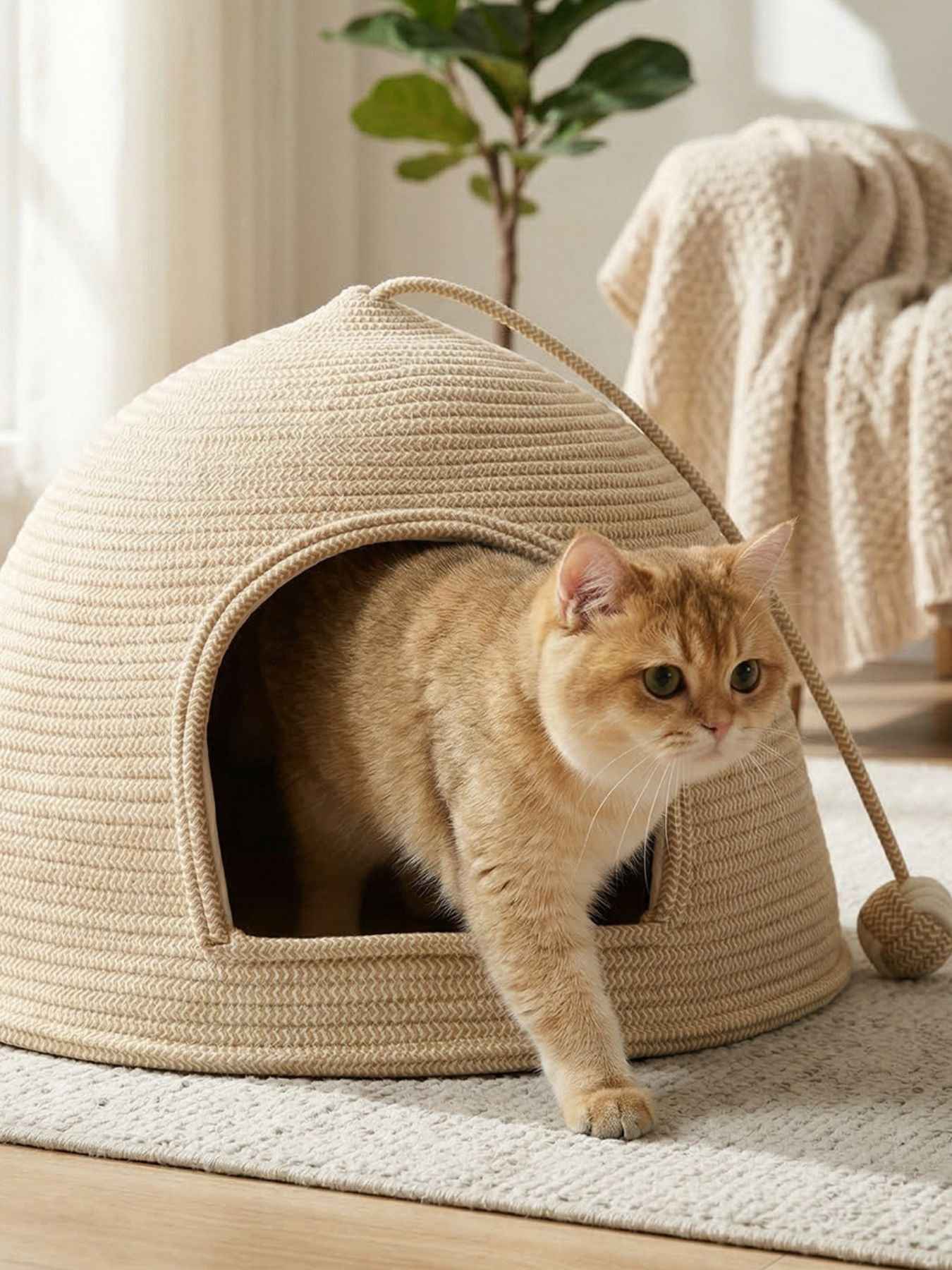Cat Rope Dome Nest - Semi-Enclosed Cotton Woven Bed