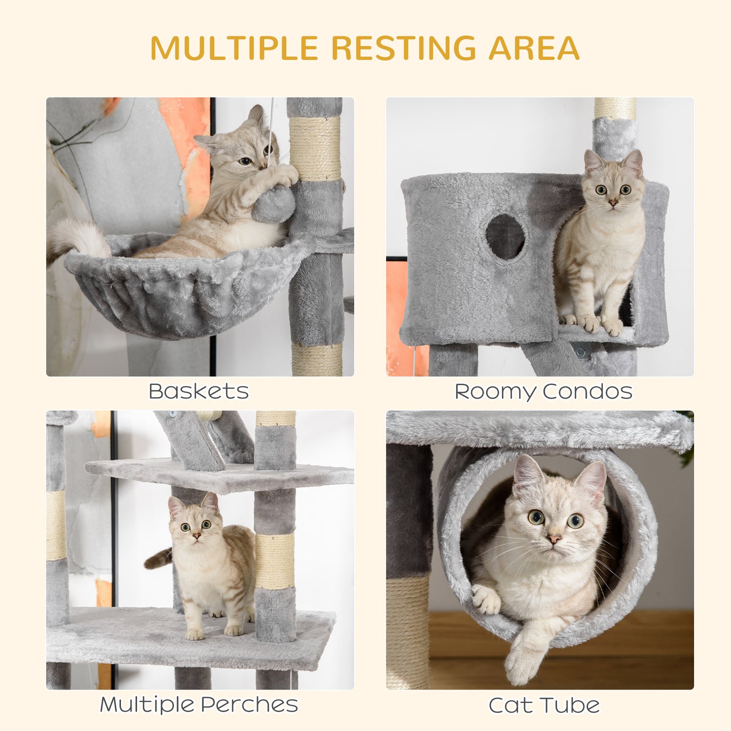 Floor Standing Cat Tree - Height Adjustable 94.5" Climbing Tower