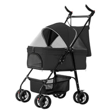 Pet Travel Stroller - Foldable 4-Wheel Carrier With Storage Basket