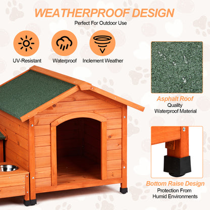 Wooden Cat & Dog House - Fir with Food Bowl & Storage