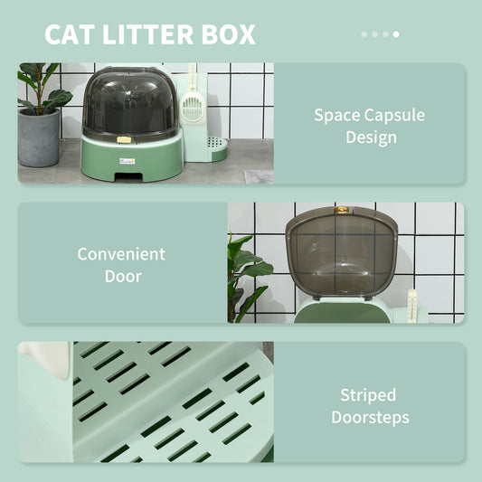 Cat Litter Box Space Capsule - Enclosed Pod with Scoop