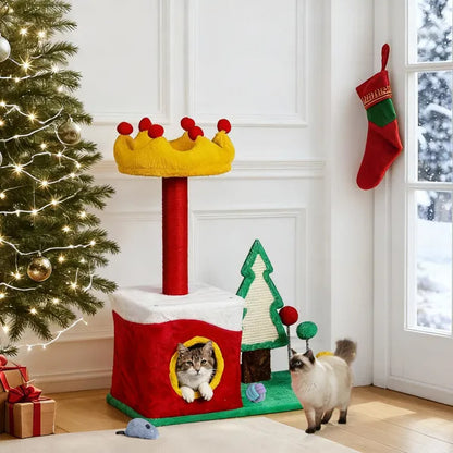 Holiday Crown Tree - Christmas Cat Tower with Condo