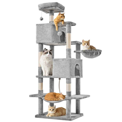 66-Inch Cat Tree Tower - Multi-Level with 2 Condos & Hammock - Purrfect Pet Haven