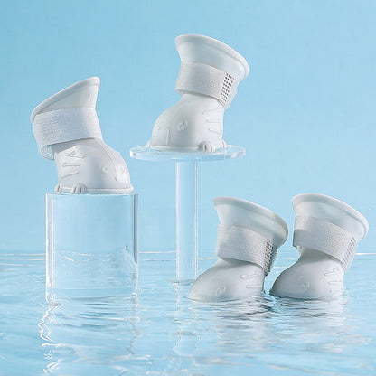 Wefulfil Dog 4 Piece Rain Boots in white waterproof design with adjustable straps for pet protection