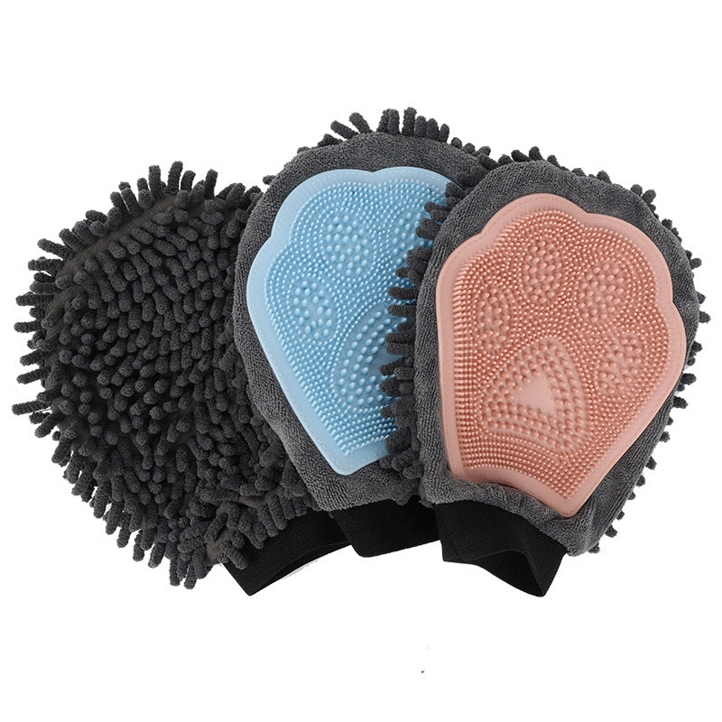 Wefulfil Dog and Cat Grooming Glove set with soft microfiber and silicone paw pads for pet hair removal