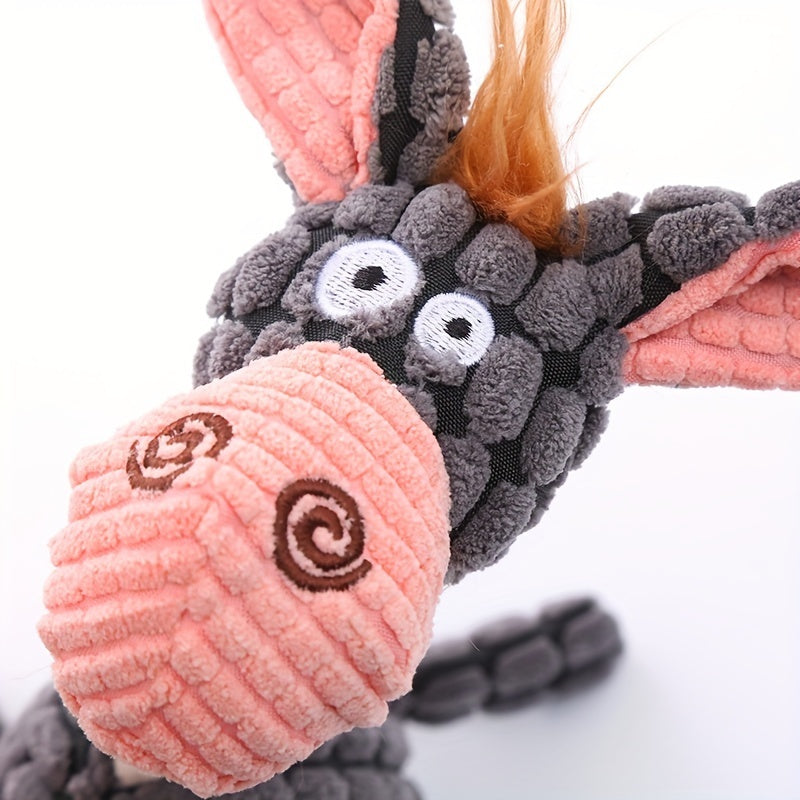 Wefulfil Dog Chew Squeaky Toy in plush soft fabric shaped like a cartoon animal with textured details