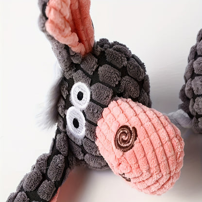 Wefulfil dog chew squeaky toy in gray and pink soft textured fabric resembling a playful animal