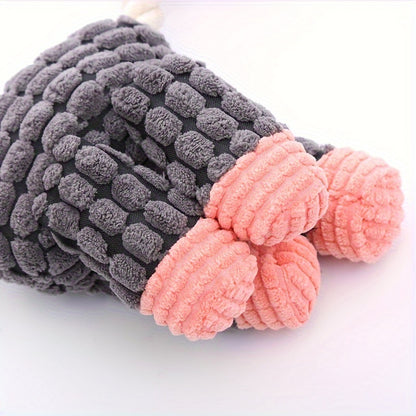Wefulfil Dog Chew Squeaky Toy in soft textured gray and pink plush design for pets