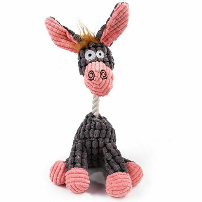 Wefulfil dog chew squeaky toy shaped like a soft plush donkey with pink and gray colors