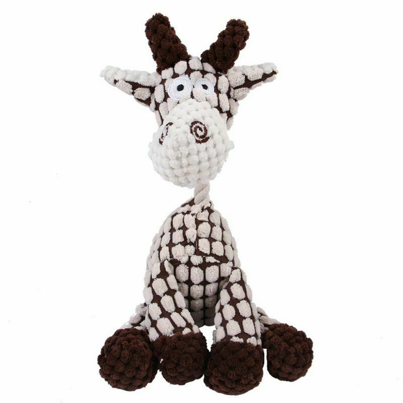 Wefulfil soft giraffe dog chew squeaky toy in brown and white plush fabric