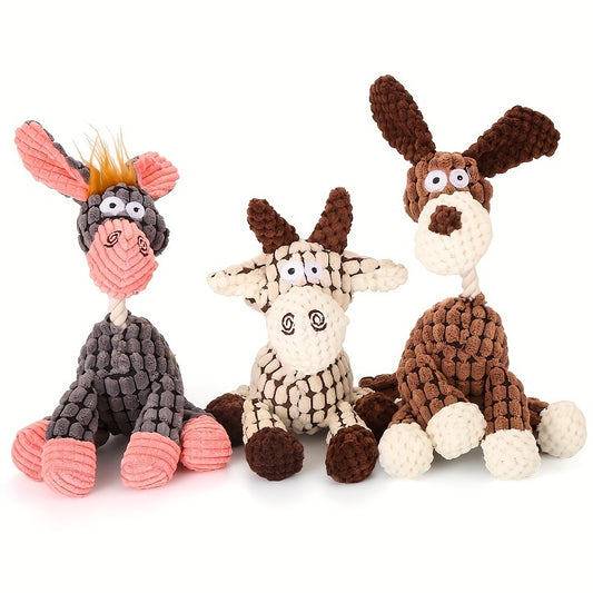 Wefulfil colorful plush Dog Chew Squeaky Toy set with cow, dog, and donkey designs for pets