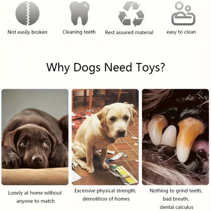 Wefulfil Dog Chew Squeaky Toy benefits showing durable material cleaning teeth and easy to clean