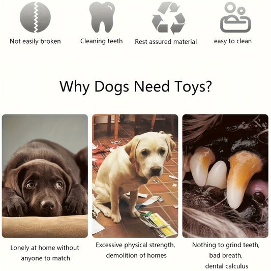 Wefulfil Dog Chew Squeaky Toy benefits showing durable material cleaning teeth and easy to clean