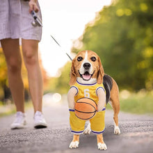 Beagle wearing a basketball jersey and shorts, perfect for a fun Dog Halloween Costume