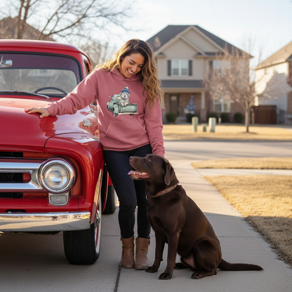 Dog in Truck Heather Sport Scarlet Red Hoodie Lifestyle