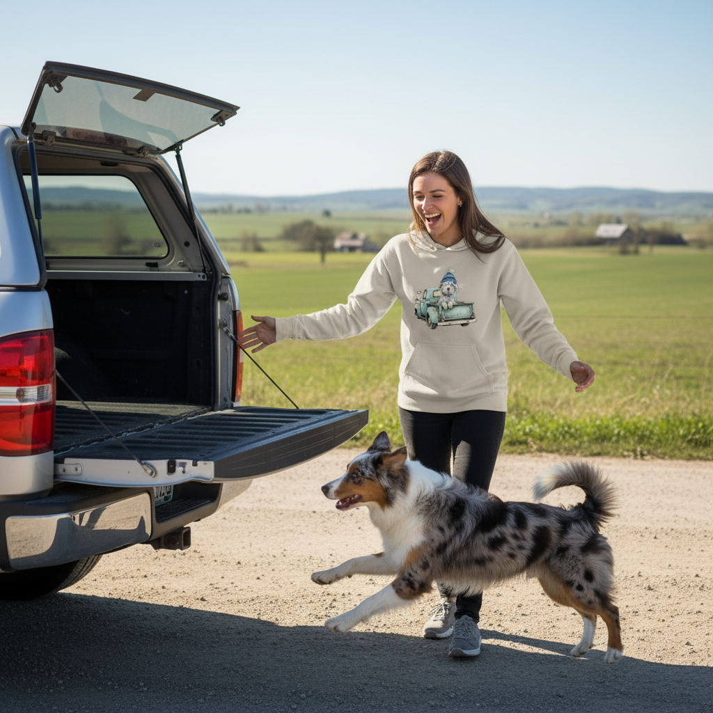 Dog in Truck Sand Hoodie Lifestyle